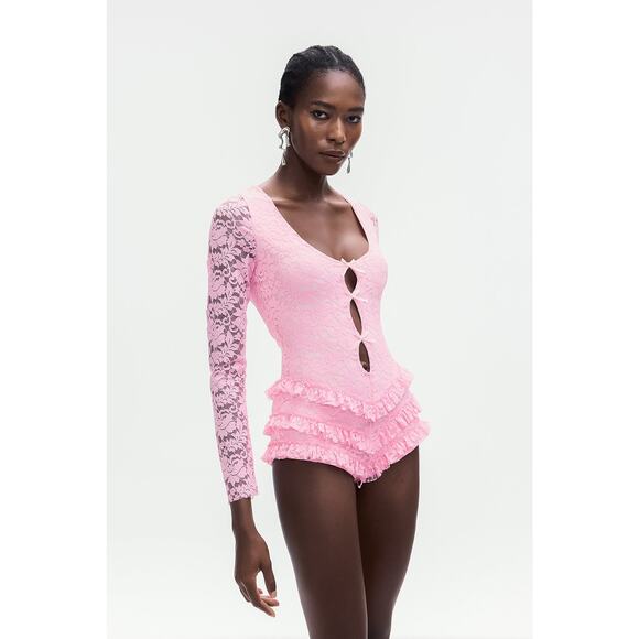 nwt Sister Party Pink Lace Ruffle Bodysuit Coquette Kawaii size XS XXS - Picture 1 of 10